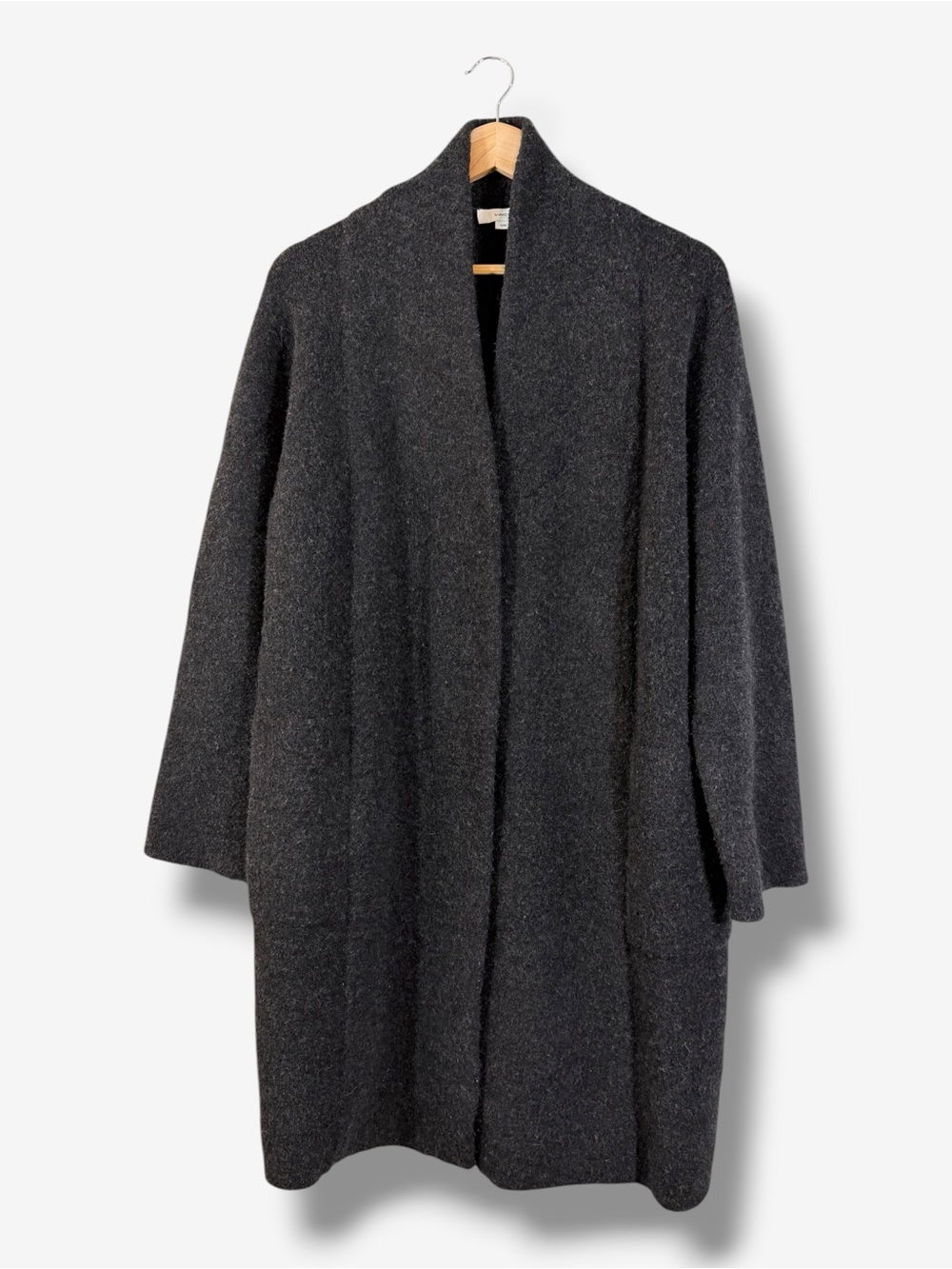Vince Clean Edge Merino Wool Alpaca Coatigan M Charcoal Gray Long Cardigan